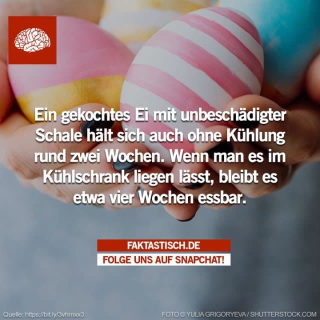 Wenn man allerdings ein gekochtes Ei mit kaltem Wasser abschreckt, sollte man es innerhalb von zwei Wochen verzehren – beim Abschrecken entsteht eine dünne Luftschicht zwischen Schale und Eiweiß und dies wirkt sich negativ auf die Haltbarkeit aus 🥚 - Inspiration, Zitate & Sprüche | MadeMyDay | Jetzt entdecken & teilen Wenn man allerdings ein gekochtes Ei mit kaltem Wasser abschreckt, sollte man es innerhalb von zwei Wochen verzehren – beim Abschrecken entsteht eine dünne Luftschicht zwischen Schale und Eiweiß und dies wirkt sich negativ auf die Haltbarkeit aus 🥚 - Inspirierendes Zitat mit Bild