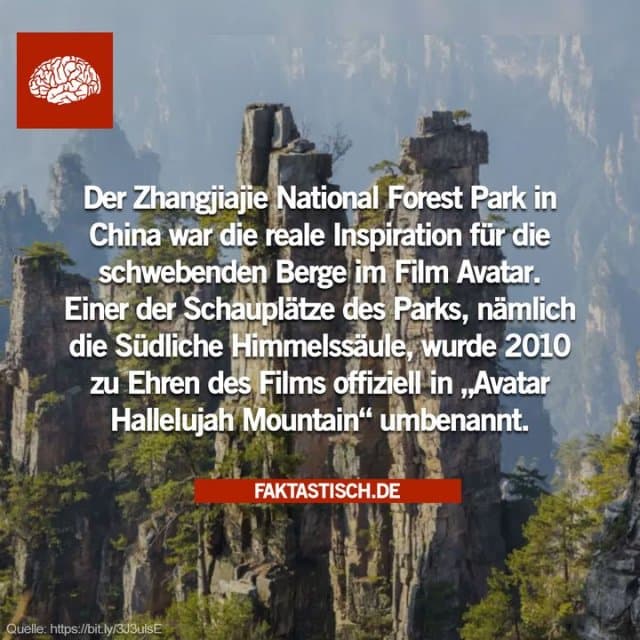 Der Regisseur des Films, James Cameron, und die Produktionsdesigner sagten, dass sie sich für die schwebenden Felsen auf dem fiktiven Mond Pandora von Bergen aus der ganzen Welt inspirieren ließen, darunter auch von denen in der Provinz Hunan 🤔 - Inspiration, Zitate & Sprüche | MadeMyDay | Jetzt entdecken & teilen Der Regisseur des Films, James Cameron, und die Produktionsdesigner sagten, dass sie sich für die schwebenden Felsen auf dem fiktiven Mond Pandora von Bergen aus der ganzen Welt inspirieren ließen, darunter auch von denen in der Provinz Hunan 🤔 - Inspirierendes Zitat mit Bild
