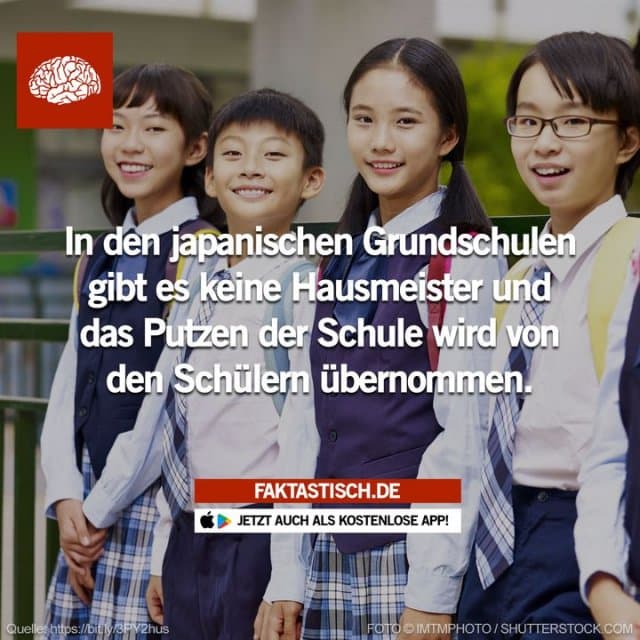 Für schwierige oder gefährliche Arbeiten hat die Schule immer noch Wartungspersonal, aber zum größten Teil kümmern sich die Schüler um die tägliche Reinigung der Schule – die Schule bleibt sauber 😊 📲 Mehr Fakten gibt es in unserer kostenlosen App (Download im App Store oder Play Store) - Inspiration, Zitate & Sprüche | MadeMyDay | Jetzt entdecken & teilen Für schwierige oder gefährliche Arbeiten hat die Schule immer noch Wartungspersonal, aber zum größten Teil kümmern sich die Schüler um die tägliche Reinigung der Schule – die Schule bleibt sauber 😊 📲 Mehr Fakten gibt es in unserer kostenlosen App (Download im App Store oder Play Store) - Inspirierendes Zitat mit Bild