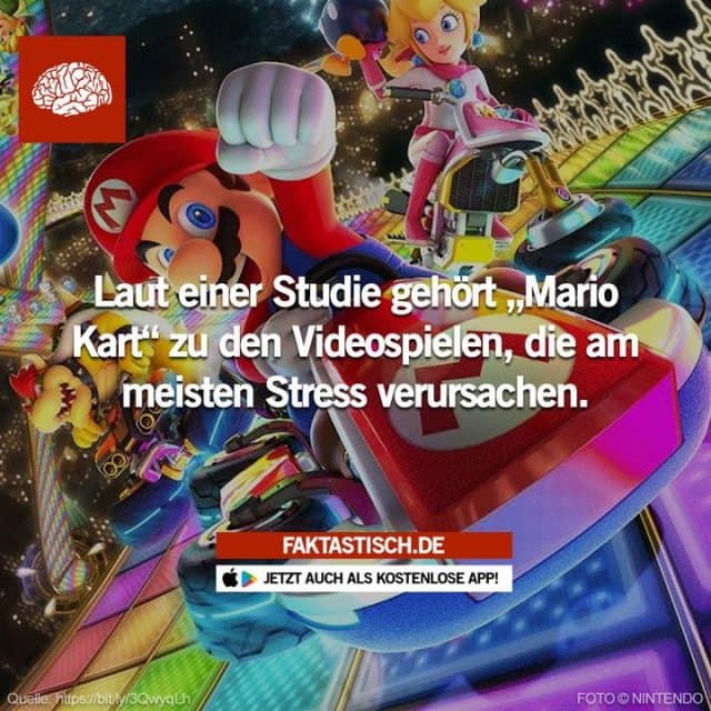 Die Ergebnisse zeigten, dass „Mario Kart“ aufgrund des hohen Wettbewerbscharakters einen Anstieg der Herzfrequenz um 32,81 Prozent über einen Zeitraum von 30 Minuten bewirkt 😁 📲 Mehr Fakten gibt es in unserer kostenlosen App (Download im App Store oder Play Store) - Inspiration, Zitate & Sprüche | MadeMyDay | Jetzt entdecken & teilen Die Ergebnisse zeigten, dass „Mario Kart“ aufgrund des hohen Wettbewerbscharakters einen Anstieg der Herzfrequenz um 32,81 Prozent über einen Zeitraum von 30 Minuten bewirkt 😁 📲 Mehr Fakten gibt es in unserer kostenlosen App (Download im App Store oder Play Store) - Inspirierendes Zitat mit Bild