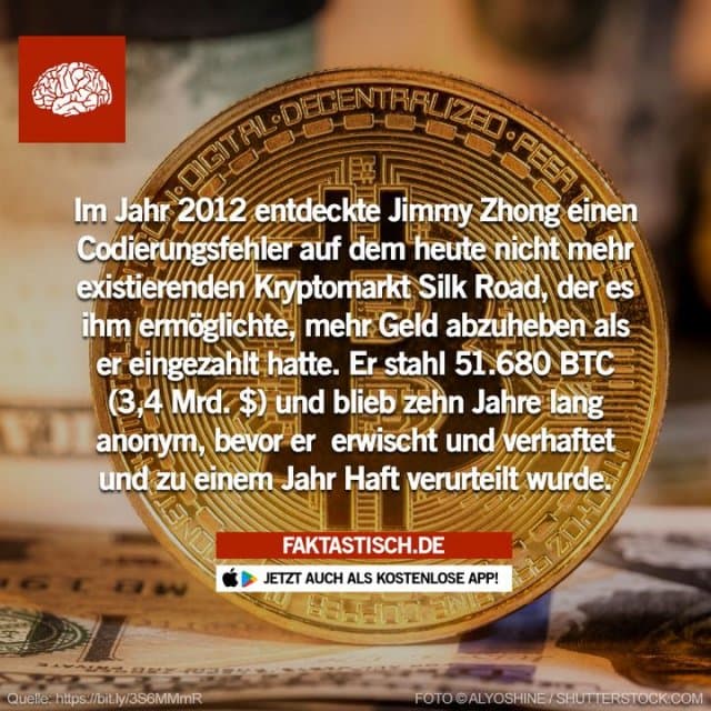 James "Jimmy" Zhong ist ein amerikanischer Mann, der 2022 für den Diebstahl von über 51.680 Bitcoin (mit einem Wert von etwa 3,4 Milliarden Dollar im Jahr 2023) verurteilt wurde 😳 📲 Mehr Fakten gibt es in unserer kostenlosen App (Download im App Store oder Play Store) - Inspiration, Zitate & Sprüche | MadeMyDay | Jetzt entdecken & teilen James "Jimmy" Zhong ist ein amerikanischer Mann, der 2022 für den Diebstahl von über 51.680 Bitcoin (mit einem Wert von etwa 3,4 Milliarden Dollar im Jahr 2023) verurteilt wurde 😳 📲 Mehr Fakten gibt es in unserer kostenlosen App (Download im App Store oder Play Store) - Inspirierendes Zitat mit Bild