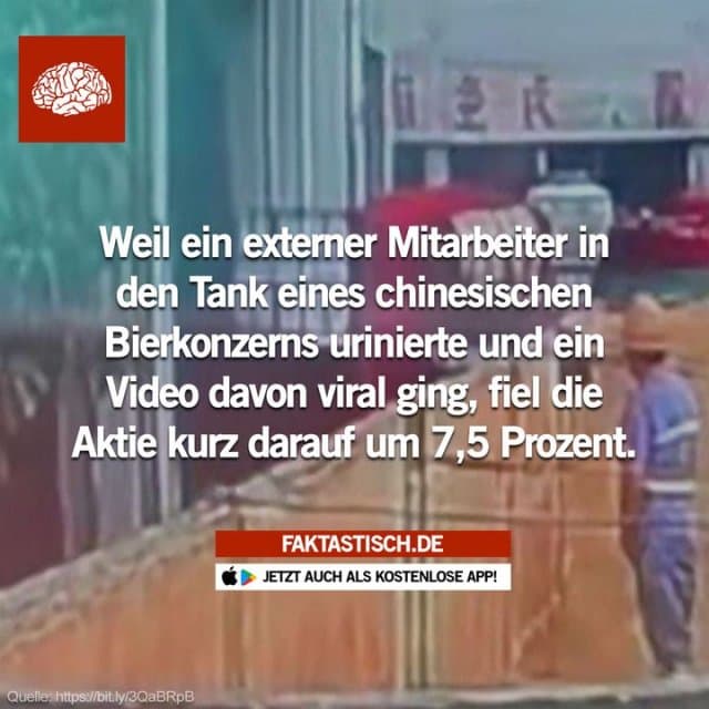 Der Clip um die chinesische Brauerei Tsingtao sorgte auf der Plattform „Weibo“ für Aufregung und wurde mehr als zehn Millionen Mal aufgerufen 😳 📲 Mehr Fakten gibt es in unserer kostenlosen App (Download im App Store oder Play Store) - Inspiration, Zitate & Sprüche | MadeMyDay | Jetzt entdecken & teilen Der Clip um die chinesische Brauerei Tsingtao sorgte auf der Plattform „Weibo“ für Aufregung und wurde mehr als zehn Millionen Mal aufgerufen 😳 📲 Mehr Fakten gibt es in unserer kostenlosen App (Download im App Store oder Play Store) - Inspirierendes Zitat mit Bild