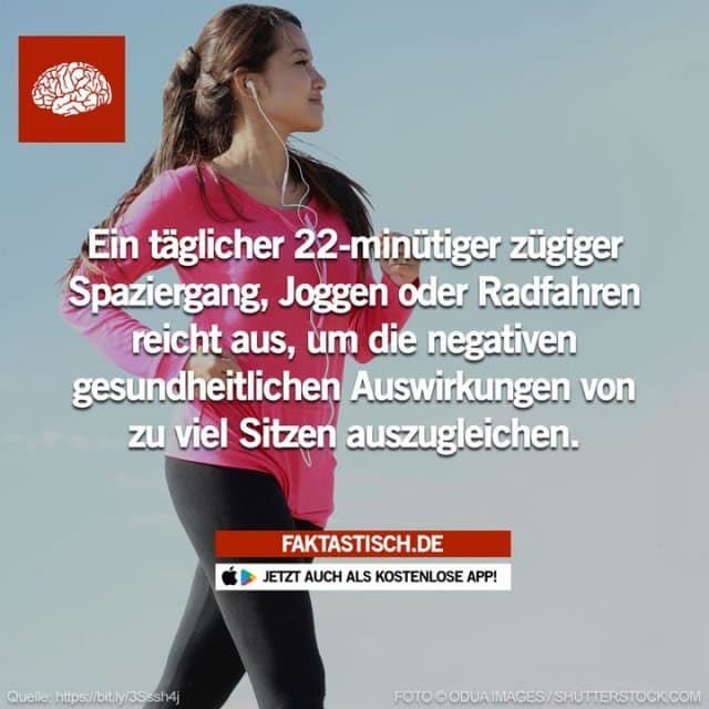 Die Wissenschaftler kommen zu dem Schluss, dass es nur eine kurze Zeit dauert, um die Auswirkungen von Bewegungsmangel auszugleichen 👏 📲 Mehr Fakten gibt es in unserer kostenlosen App (Download im App Store oder Play Store) - Inspiration, Zitate & Sprüche | MadeMyDay | Jetzt entdecken & teilen Die Wissenschaftler kommen zu dem Schluss, dass es nur eine kurze Zeit dauert, um die Auswirkungen von Bewegungsmangel auszugleichen 👏 📲 Mehr Fakten gibt es in unserer kostenlosen App (Download im App Store oder Play Store) - Inspirierendes Zitat mit Bild