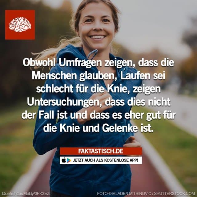 „Trotz der vorherrschenden Annahmen gibt es aktuelle Beweise dafür, dass Laufen in der Freizeit kein Risikofaktor für Kniearthrose ist. Es hat sich sogar gezeigt, dass das Gegenteil der Fall ist - Laufen kann gut für die Knie sein“, so Corey Rovzar, PhD, DPT, und Postdoktorand am Stanford Prevention Research Center 🤔 📲 Mehr Fakten gibt es in unserer kostenlosen App (Download im App Store oder Play Store) - Inspiration, Zitate & Sprüche | MadeMyDay | Jetzt entdecken & teilen „Trotz der vorherrschenden Annahmen gibt es aktuelle Beweise dafür, dass Laufen in der Freizeit kein Risikofaktor für Kniearthrose ist. Es hat sich sogar gezeigt, dass das Gegenteil der Fall ist - Laufen kann gut für die Knie sein“, so Corey Rovzar, PhD, DPT, und Postdoktorand am Stanford Prevention Research Center 🤔 📲 Mehr Fakten gibt es in unserer kostenlosen App (Download im App Store oder Play Store) - Inspirierendes Zitat mit Bild