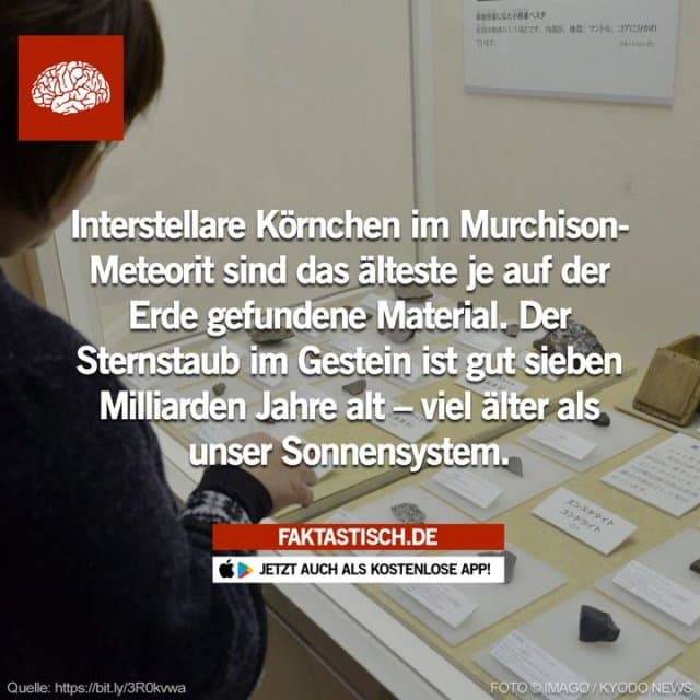 Die analysierten Staubkörnchen existierten also schon lange im Weltall, bevor unsere Sonne, die Erde und die anderen Planeten entstanden 😲 📲 Mehr Fakten gibt es in unserer kostenlosen App (Download im App Store oder Play Store) - Inspiration, Zitate & Sprüche | MadeMyDay | Jetzt entdecken & teilen Die analysierten Staubkörnchen existierten also schon lange im Weltall, bevor unsere Sonne, die Erde und die anderen Planeten entstanden 😲 📲 Mehr Fakten gibt es in unserer kostenlosen App (Download im App Store oder Play Store) - Inspirierendes Zitat mit Bild