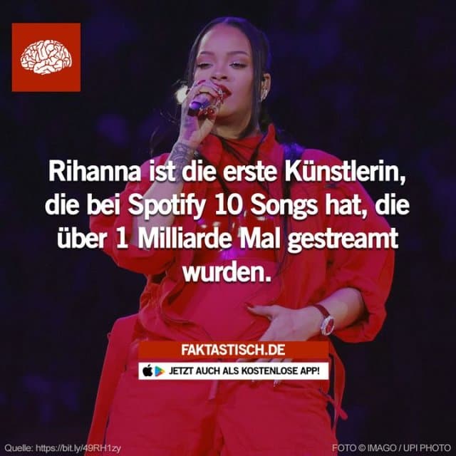 Obwohl sie seit 2016 kein Album mehr veröffentlicht hat, ist Rihanna die erste Künstlerin, die mit zehn Songs eine Milliarde Streams auf Spotify erreicht hat 👏 📲 Mehr Fakten gibt es in unserer kostenlosen App (Download im App Store oder Play Store) - Inspiration, Zitate & Sprüche | MadeMyDay | Jetzt entdecken & teilen Obwohl sie seit 2016 kein Album mehr veröffentlicht hat, ist Rihanna die erste Künstlerin, die mit zehn Songs eine Milliarde Streams auf Spotify erreicht hat 👏 📲 Mehr Fakten gibt es in unserer kostenlosen App (Download im App Store oder Play Store) - Inspirierendes Zitat mit Bild