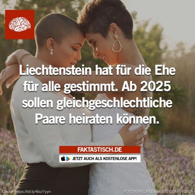 Sofern es vom Fürsten kein Veto gibt und das Volk das Referendum nicht ergreift, wird die Ehe für alle am 1. Januar 2025 in Kraft trefen 🇱🇮 📲 Mehr Fakten gibt es in unserer kostenlosen App (Download im App Store oder Play Store) - Inspiration, Zitate & Sprüche | MadeMyDay | Jetzt entdecken & teilen Sofern es vom Fürsten kein Veto gibt und das Volk das Referendum nicht ergreift, wird die Ehe für alle am 1. Januar 2025 in Kraft trefen 🇱🇮 📲 Mehr Fakten gibt es in unserer kostenlosen App (Download im App Store oder Play Store) - Inspirierendes Zitat mit Bild