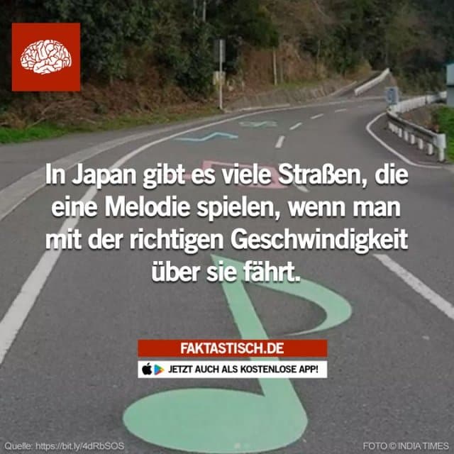 Sobald der Fahrer genau die vorgeschriebene Geschwindigkeit erreicht, erzeugen die Reifen mittels eines besonderen Asphaltprofils die Melodie eines Liedes 🛞 📲 Mehr Fakten gibt es in unserer kostenlosen App (Download im App Store oder Play Store) - Inspiration, Zitate & Sprüche | MadeMyDay | Jetzt entdecken & teilen Sobald der Fahrer genau die vorgeschriebene Geschwindigkeit erreicht, erzeugen die Reifen mittels eines besonderen Asphaltprofils die Melodie eines Liedes 🛞 📲 Mehr Fakten gibt es in unserer kostenlosen App (Download im App Store oder Play Store) - Inspirierendes Zitat mit Bild