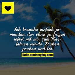 Ich brauche einfach jemanden, der ohne Fragen sofort mit mir zum Meer fahren würde. Sachen packen und los.