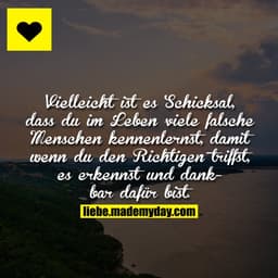 Vielleicht ist es Schicksal, dass du im Leben viele falsche Menschen kennenlernst, damit wenn du den Richtigen triffst,