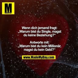 Wenn dich jemand fragt:
„Warum bist du Single, magst
du keine Beziehung?“
Antworte mit:
„Warum bist du kein Millionär,