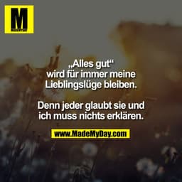 „Alles gut“
wird für immer meine
Lieblingslüge bleiben.
Denn jeder glaubt sie und
ich muss nichts erklären.