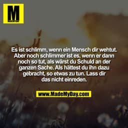 Es ist schlimm, wenn ein Mensch dir wehtut.
Aber noch schlimmer ist es, wenn er dann
noch so tut, als wärst du Schuld an