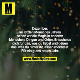 Dezember:
Im letzten Monat des Jahres
sehen wir die Magie in anderen
Menschen, Dingen und Orten. Entscheide
dich für das