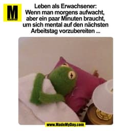 Leben als Erwachsener:
Wenn man morgens aufwacht,
aber ein paar Minuten braucht,
um sich mental auf den nächsten
Arbeit