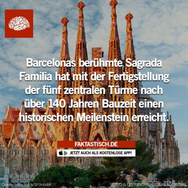 Die Sagrada Familia befindet sich jetzt in der Endphase und wird voraussichtlich 2030 oder 2032 vollständig fertiggestellt sein 😊 📲 Mehr Fakten gibt es in unserer kostenlosen App (Download im App Store oder Play Store) - Inspiration, Zitate & Sprüche | MadeMyDay | Jetzt entdecken & teilen Die Sagrada Familia befindet sich jetzt in der Endphase und wird voraussichtlich 2030 oder 2032 vollständig fertiggestellt sein 😊 📲 Mehr Fakten gibt es in unserer kostenlosen App (Download im App Store oder Play Store) - Inspirierendes Zitat mit Bild