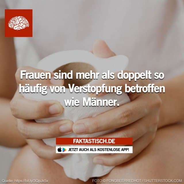Laut Dr. Susanne Shokoohi, Magen-Darm-Spezialistin bei Henry Ford Health, leiden Frauen zwei- bis dreimal häufiger an Verstopfung als Männer 🤒 📲 Mehr Fakten gibt es in unserer kostenlosen App (Download im App Store oder Play Store) - Inspiration, Zitate & Sprüche | MadeMyDay | Jetzt entdecken & teilen Laut Dr. Susanne Shokoohi, Magen-Darm-Spezialistin bei Henry Ford Health, leiden Frauen zwei- bis dreimal häufiger an Verstopfung als Männer 🤒 📲 Mehr Fakten gibt es in unserer kostenlosen App (Download im App Store oder Play Store) - Inspirierendes Zitat mit Bild
