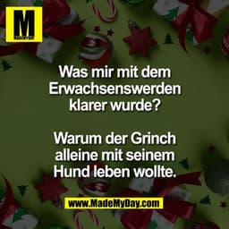 Was mir mit dem
Erwachsenswerden
klarer wurde?
Warum der Grinch
alleine mit seinem
Hund leben wollte.