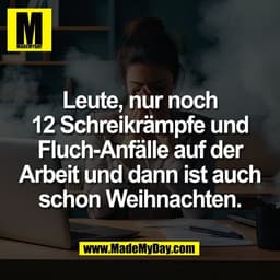 Leute, nur noch
12 Schreikrämpfe und
Fluch-Anfälle auf der
Arbeit und dann ist auch
schon Weihnachten.