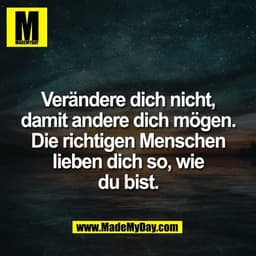 Verändere dich nicht,
damit andere dich mögen.
Die richtigen Menschen
lieben dich so, wie
du bist.
