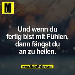 Und wenn du
fertig bist mit Fühlen,
dann fängst du
an zu heilen.